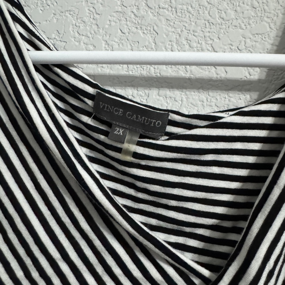 Vince Camuto Black & White Striped Wrap-Style Long Sleeve Top - Picture 2 of 3